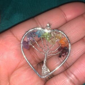 - Heart Chakra Tree of Life Pendant with Multicolor Gemstones